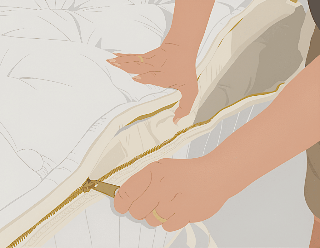 a person zipping open a diy zippered mattress cover