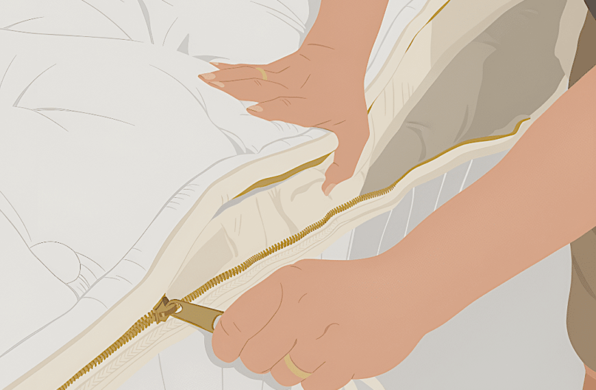 a person zipping open a diy zippered mattress cover