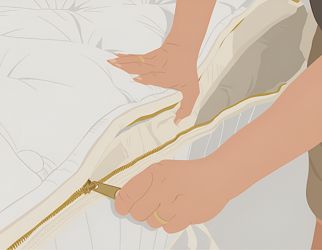 a person zipping open a diy zippered mattress cover