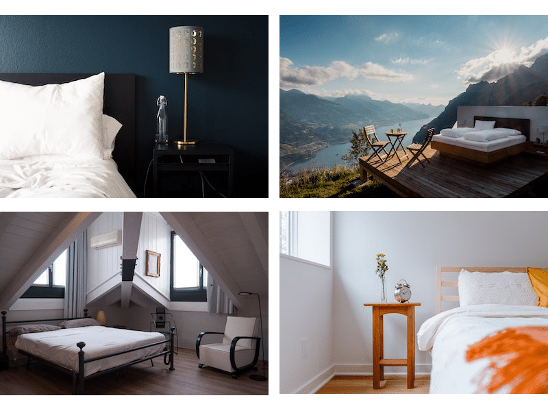 a collage of different images of a bedroom