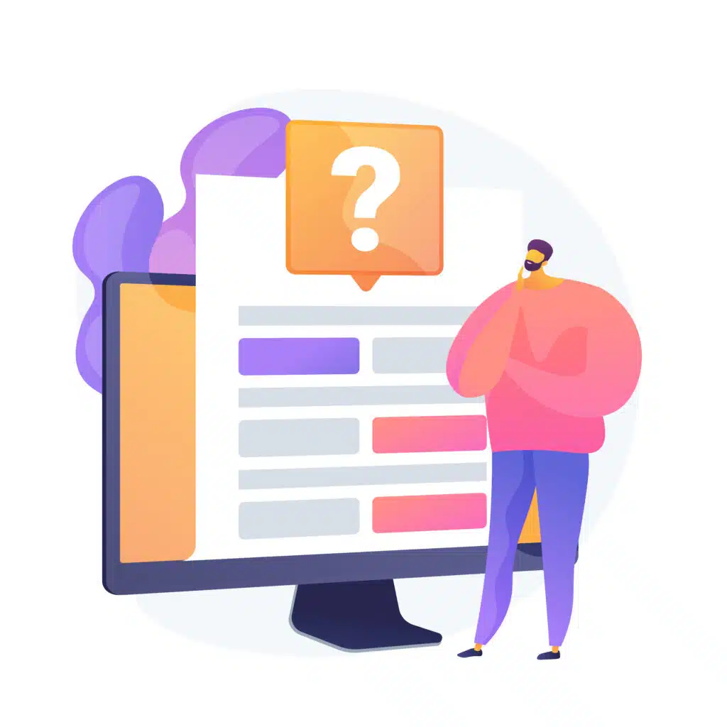 a cartoon man looking at an online quiz