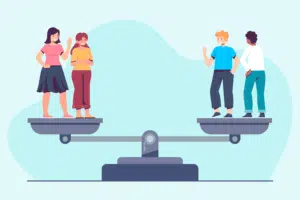 men and women on a scale, mattress BMI