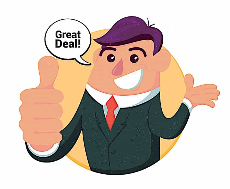 a cartoon of a cartoon salesperson giving a thumbs up
