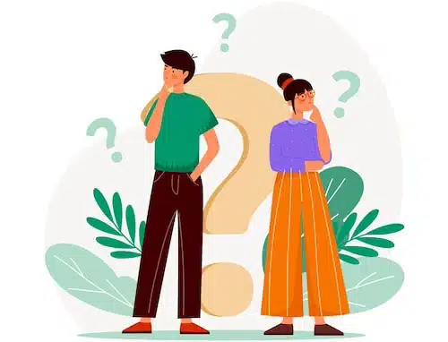 a cartoon couple considering their mattress options
