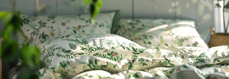 a bed with a floral pattern