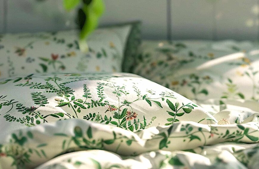 a bed with a floral pattern