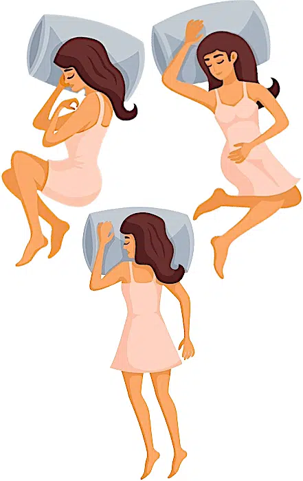 a woman in several sleeping positions