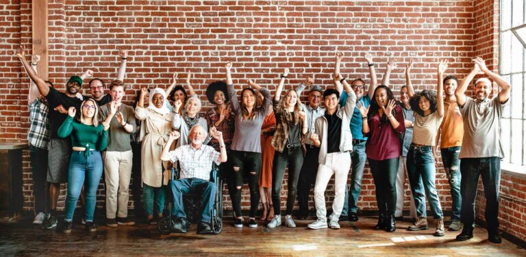a diverse group of happy people