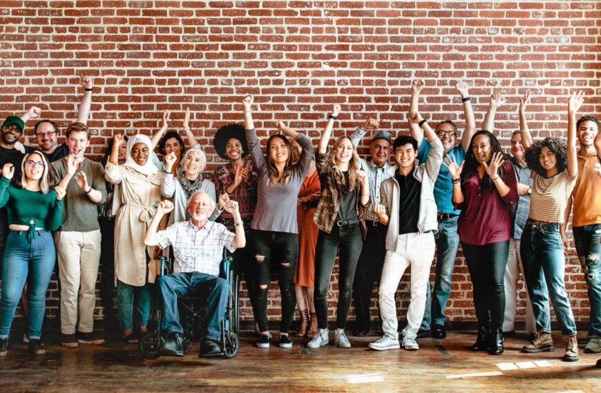 a diverse group of happy people