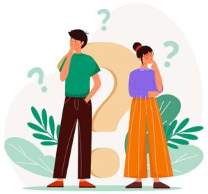 cartoon of two people thinking about mattress considerations