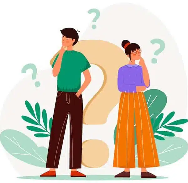 cartoon of two people thinking about mattress considerations