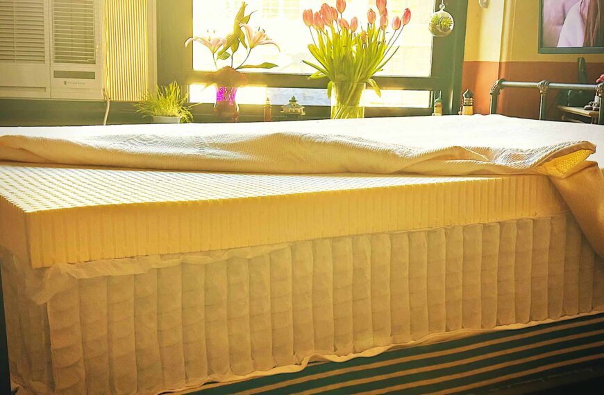 a DIY hybrid mattress with the cover unzipped