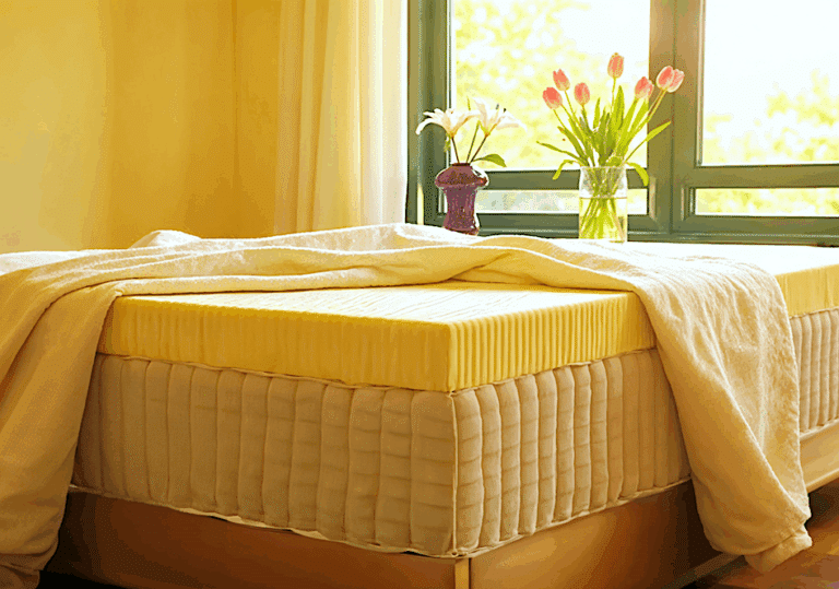 An unzipped diy mattress on a bed