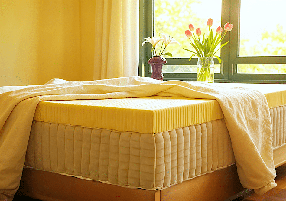 An unzipped diy mattress on a bed
