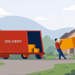 Delivery truck bringing bed-in-a-box