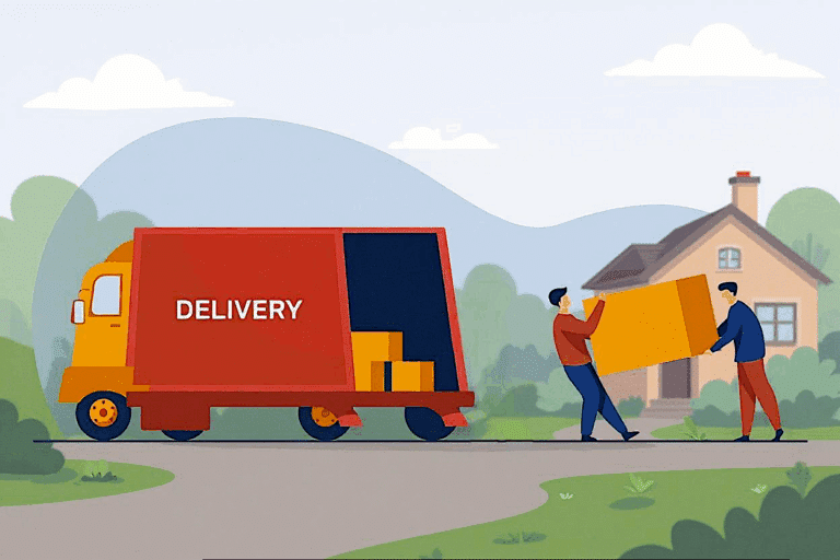 Delivery truck bringing bed-in-a-box