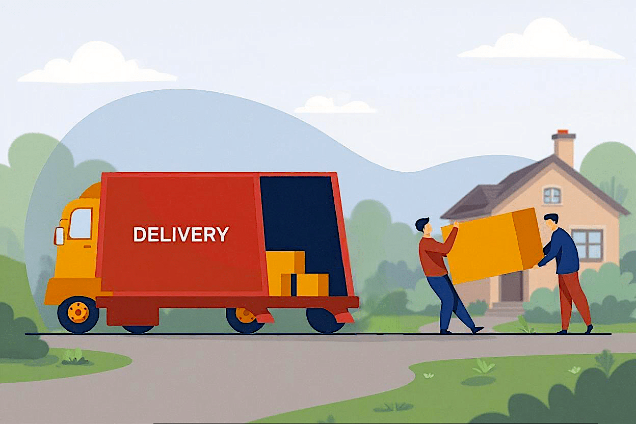 Delivery truck bringing bed-in-a-box