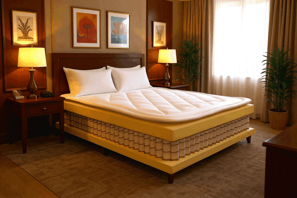 a bed with a mattress with the layers exposed