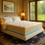 a bed with a mattress that has its zipper unzipped, revealing the layers inside