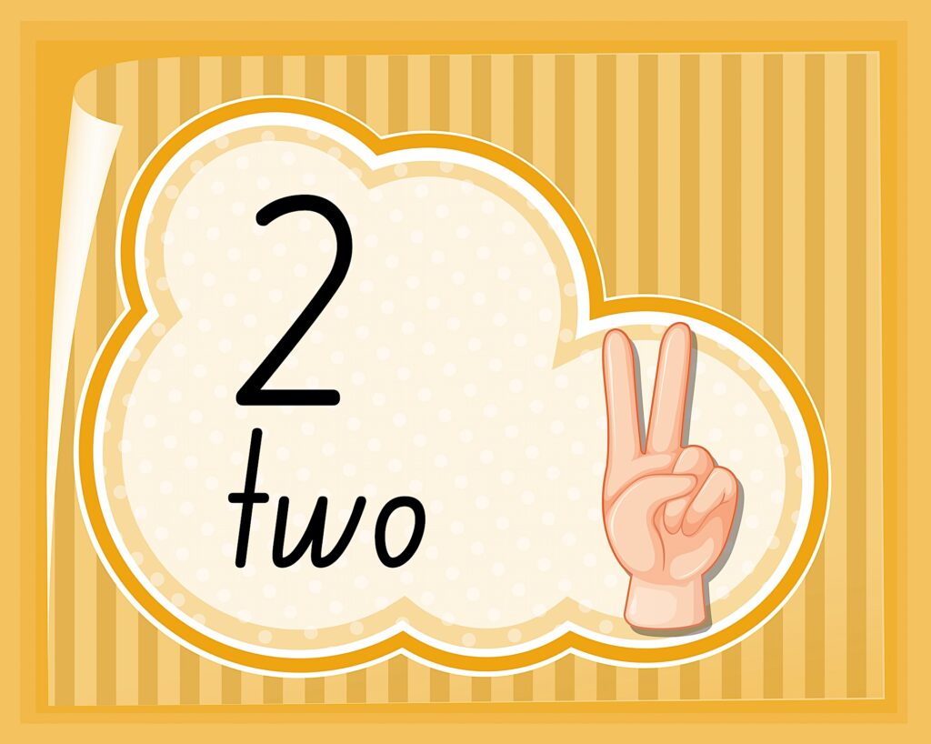 the number 2 and hand with a two fingers
