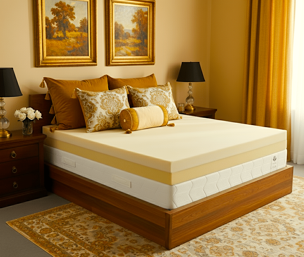 A mattress with 2 toppers