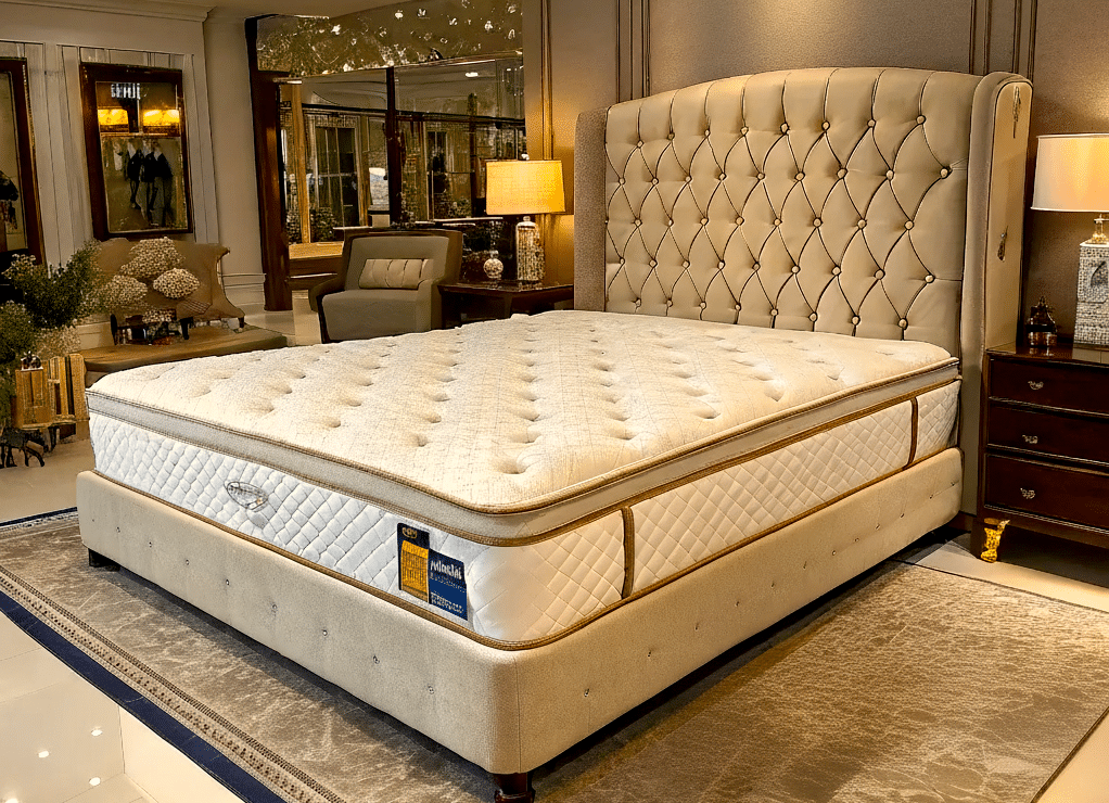 Elegant tufted mattress in showroom